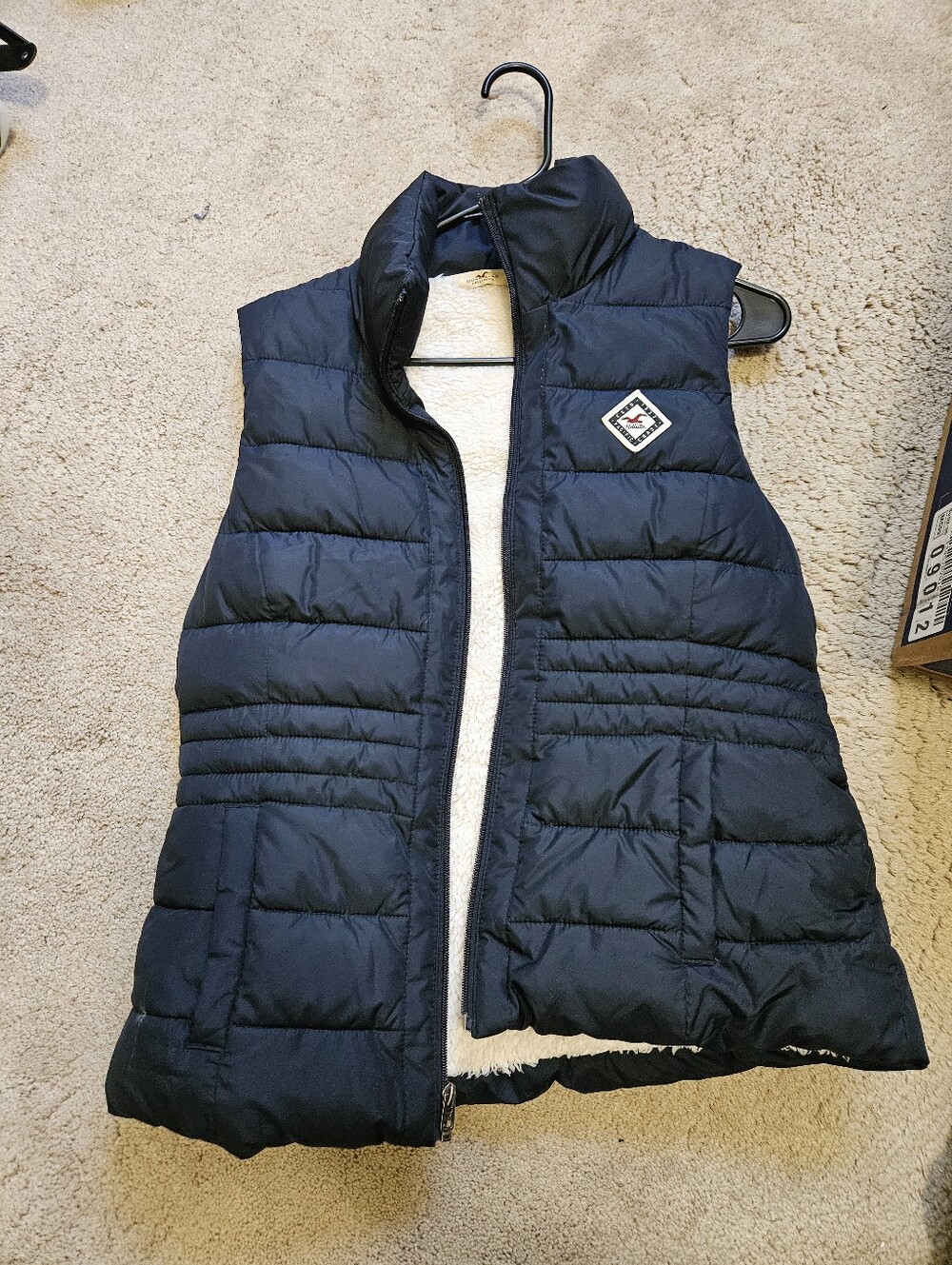 Hollister Black Quilted Puffer Vest with Sherpa Trim